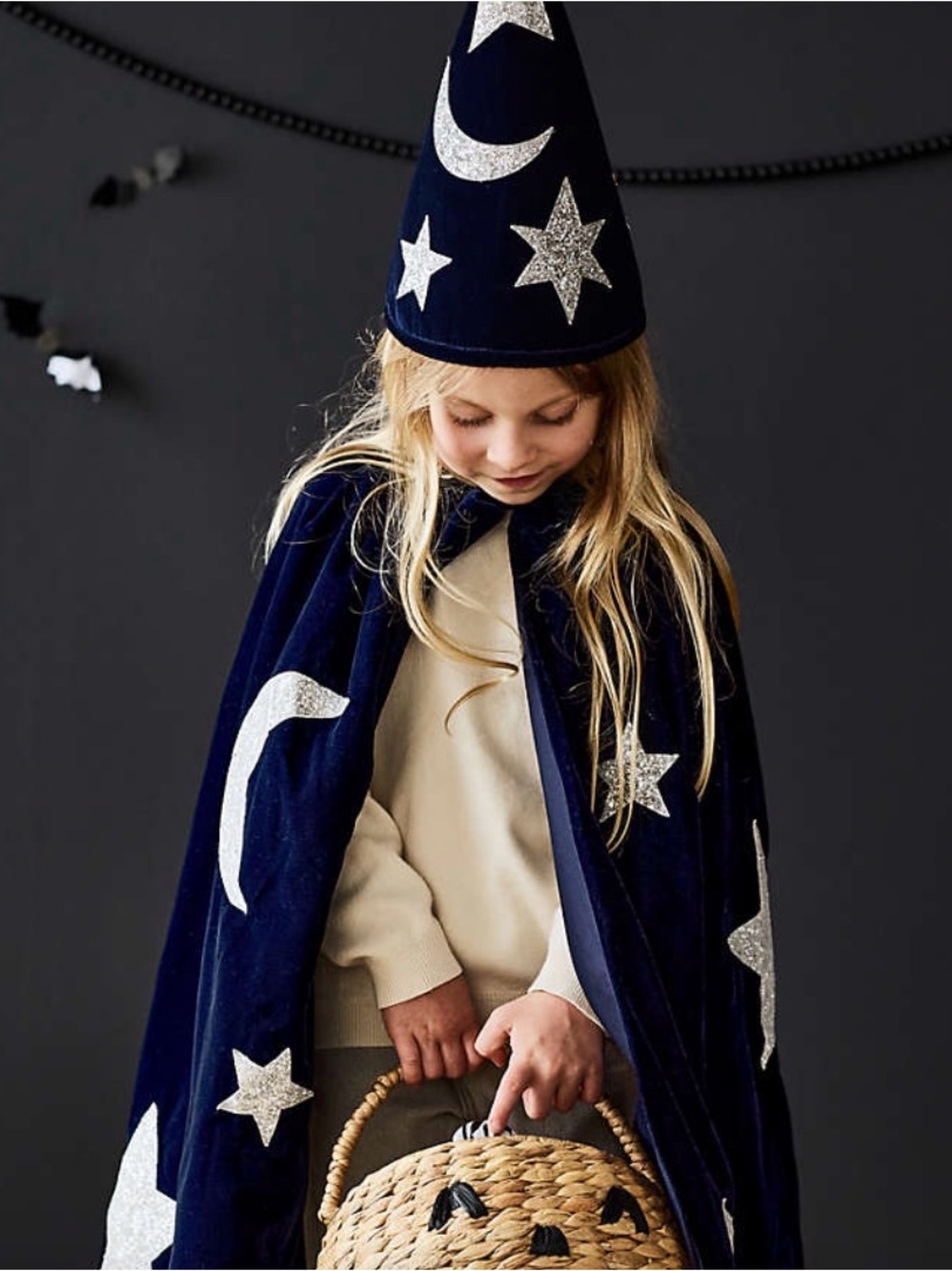 Meri Meri Blue Velvet Wizard Star & Moon Costume Cape Cloak For Kids